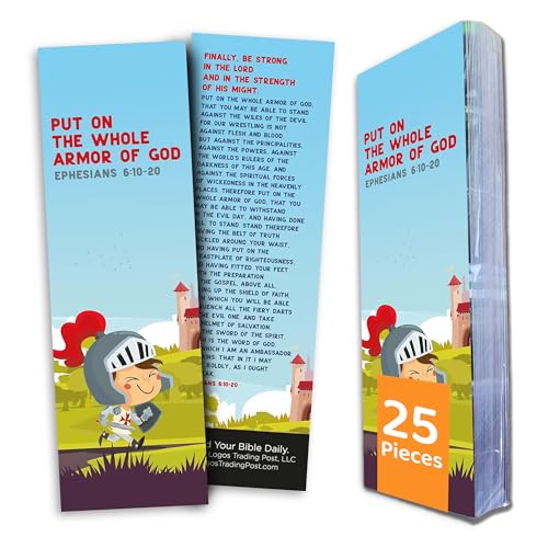 Bible Bookmark for Kids, Put on the Full Armor of God, Pack of 25 Children's Christian Bible Verse Bookmarks for Sunday School, Religious Flash Card Memory Verse Scripture Bookmarkers for Kids