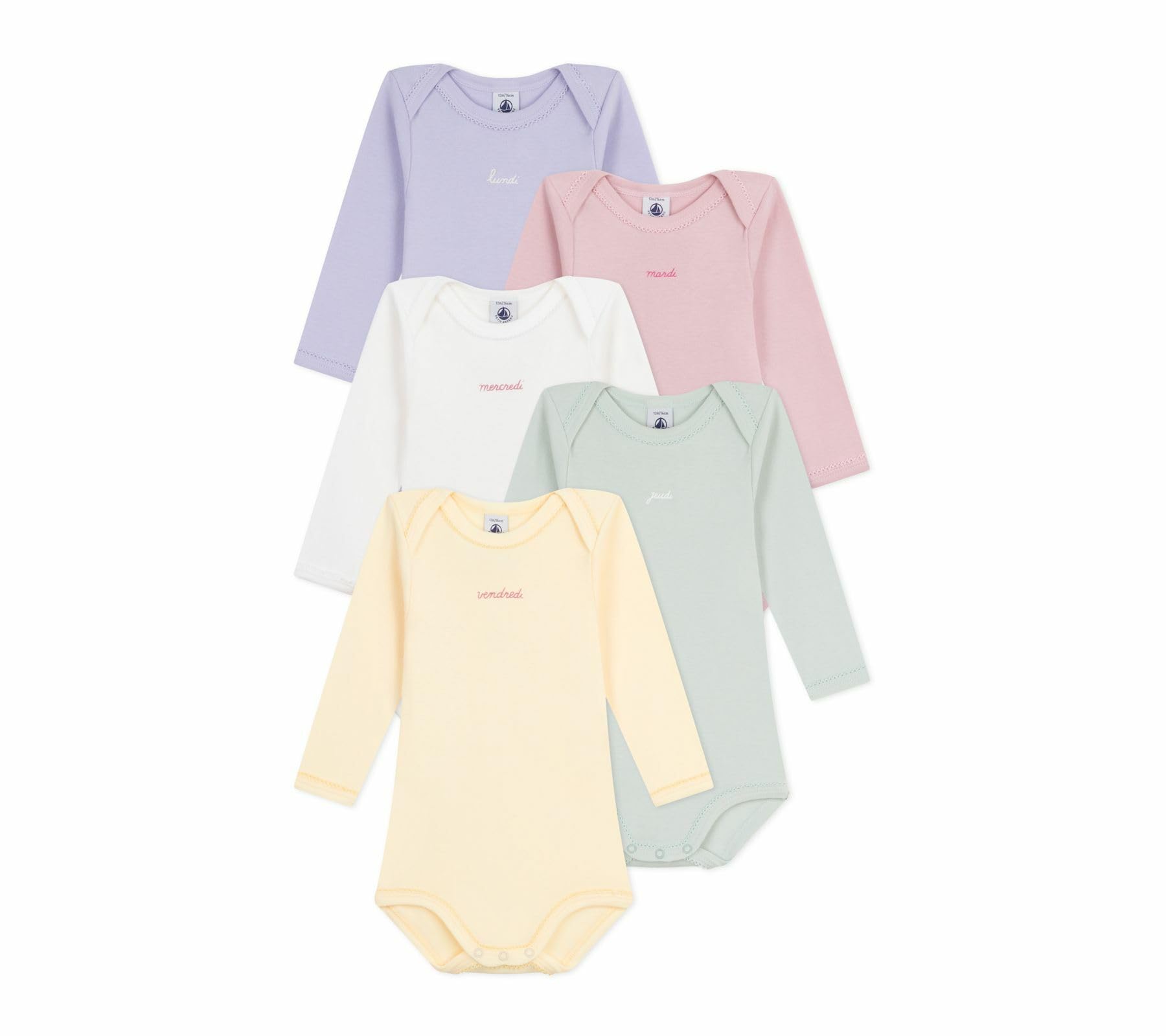 Petit Bateau Lot De Bodies Manches Longues En Coton Jours De La Semaine Bébé A0eom00 Biancheria intima GIORNO Bimba 0-24 (Pacco da 5)