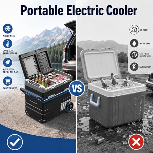 Image of YELLOW JACKET 12 Volt Car Refrigerator 58 Quart, Portable Freezer Dual Zone, -4℉-68℉ Electric Cooler for Camping Road Travel,12 /24V DC & 110~240 V AC for Truck RV Home Office