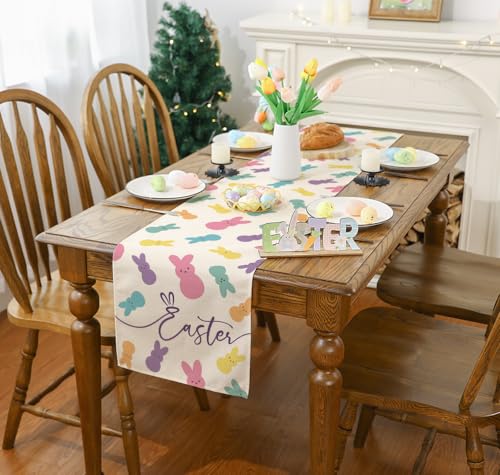 Siilues-Easter-Table-Runner-Peeps-Decorations-Colorful-Runner-for-Table-Seasonal-Spring-Holiday-Decor-for-Indoor-Outdoor-Dining-Table-13-x-72 Siilues Easter Table Runner Peeps Decorations Colorful Runner for Table Seasonal Spring Holiday Decor for Indoor Outdoor Dining Table 13 x 72