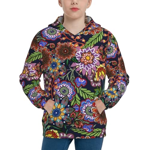 Vintage Floral Kids Pullover Hoodies Boys Sweatshirts Girls Athletic Clothes with Pocket