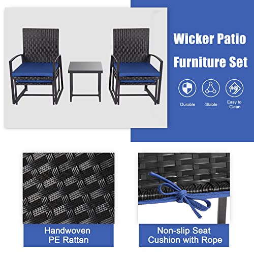 Kinbor 5 Pieces Outdoor Patio Furniture Set, Wicker Pool Deck Chairs With Ottomans And Coffee Table, Pe Rattan Conversation Set For Balcony Porch Backyard Garden Poolside, Dark Blue #TOP2