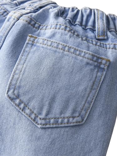 Floerns Calça jeans infantil com estampa floral para meninas, cintura elástica, pernas largas, Azul