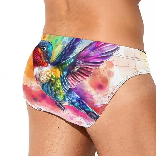 Watercolor Hummingbird Men's Swimsuit Brief Quick Dry Bikini Swimwear Bathing Suit Beach Swimming Trunks2