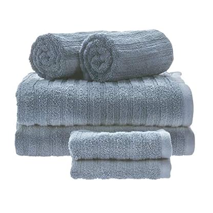 iDesign 6er-Set Handtücher mit Aufhänger, Handtuch Set aus 100% Baumwolle mit Streifenstruktur, Handtücherset mit je 2…