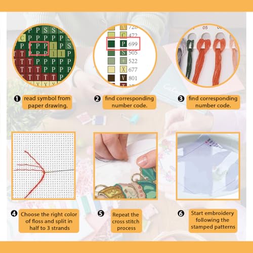 Image of FREEBLOSS Cross Stitch Kits for Beginners Tea Cups Stamped Cross Stitch Patterns Landscapes Cross Stitch Wall Hanging Kit DIY Embroidery Needlepoint Kit Embroidery Kit for Adults 35x50cm