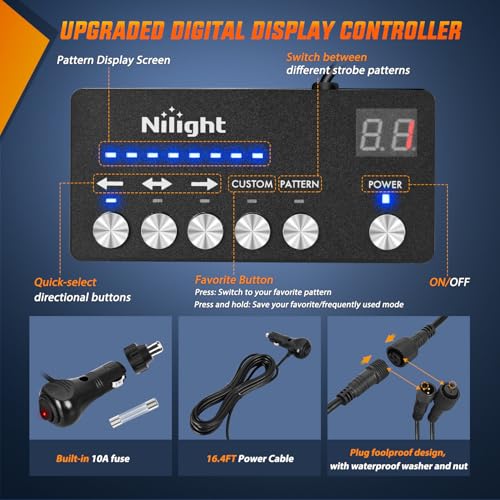 Image of Nilight 144LED Traffic Advisor Strobe Light Bar with Controller Amber Blue | Emergency Warning Lights Hazard Interior Front /Rear Windshield Flashing for Cars Plow Trucks Construction Vehicles