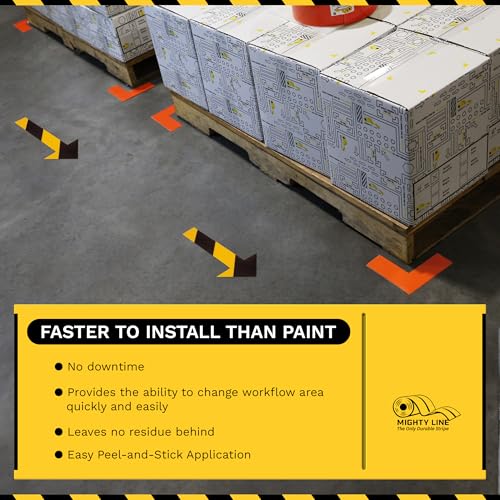 Mighty Line Fita adesiva direcional de setas sólidas para segurança, cuidado, aviso, resistente, ade