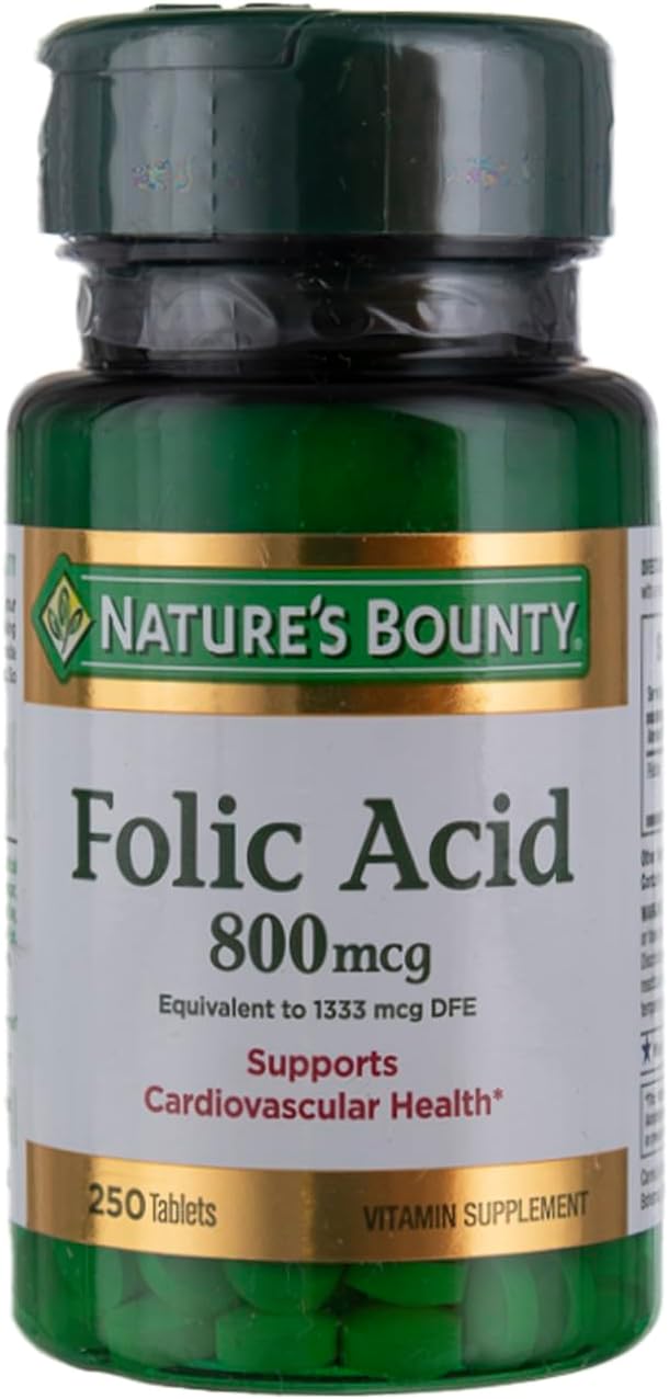 Folic Acid Supplement, Supports Cardiovascular Health, 800mcg, Multi, No Flavour,750 Count, Pack of 3