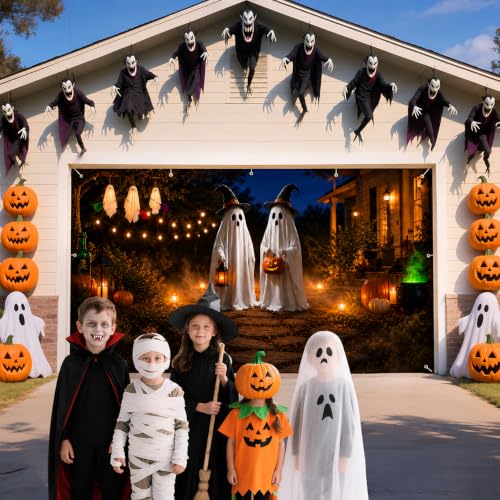 7 x 16 ft Halloween Garage Door Decorations Halloween decorations Cute Ghost Door Cover, Hanging Banner, Cauldron Backdrop Mural for Home, Outdoor, Indoor, Spooky Party, Wall, Window - image 4
