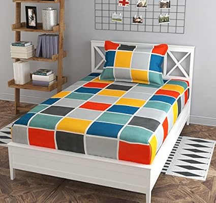 COZYCRADLE Glace Cotton 240 TC Single Bedsheet (90x60) with 1 Pillow Cover (18x28) Design 3