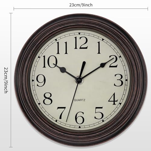 Image of Foxtop 9 Inch Wall Clock Battery Operated Silent Non-Ticking Small Classic Vintage Retro Wall Clock Decorative for Kitchen Living Room Home Office (Bronze)