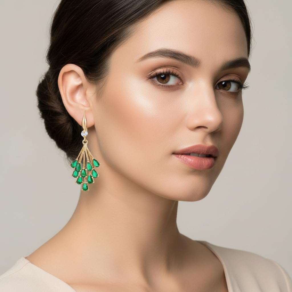 Green Teardrop Gemstone beaded Tassel Pendant Earrings For Women, For Fashionable Women,Elegant Party Accessories - Image 4