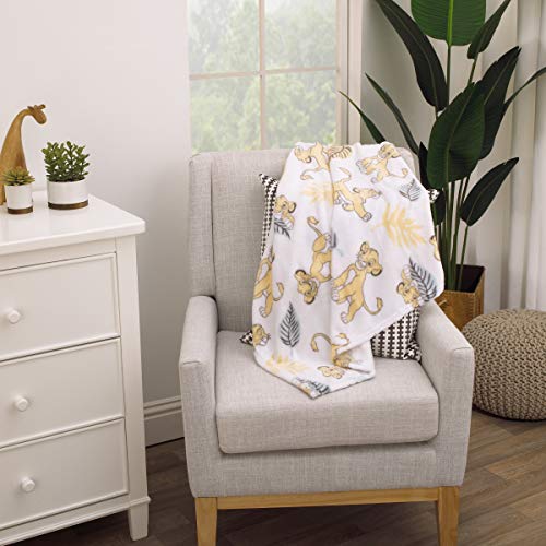 Image of Disney Lion King Super Soft White, Yellow, Green Simba Leaves French Fiber Baby Blanket, White, Green, Yellow (4142501P)