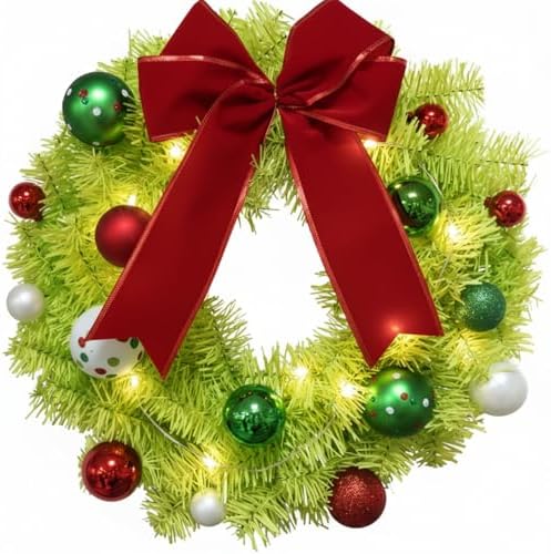 Suncalla 20 Inch Red and Green Christmas Wreath with Bow, Pre-Lit...