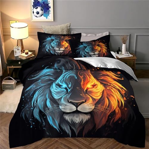 Housse de couette 135x200cm imprimé 3D microfibre parure de lit lion de feu - 6