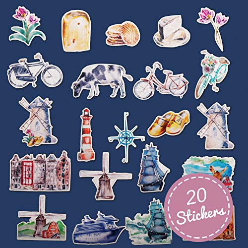 Navy Peony Blooming Netherlands Travel Stickers (22 Pack) - Cute, Waterproof, Durable - Image 2