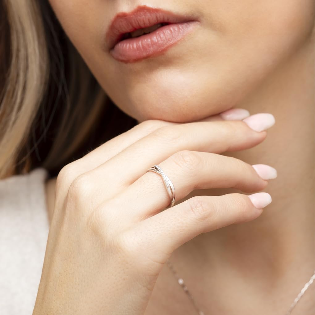 Time RoaD Anillo Mujer Cruzado con Diamantes Oro Blanco 9K de 375 ml - Diseño Ergonómico y Ajuste Perfecto DIA00043 - Ideal para Compromiso - Pedida - Alianza - Promesa - Anillos Mujer