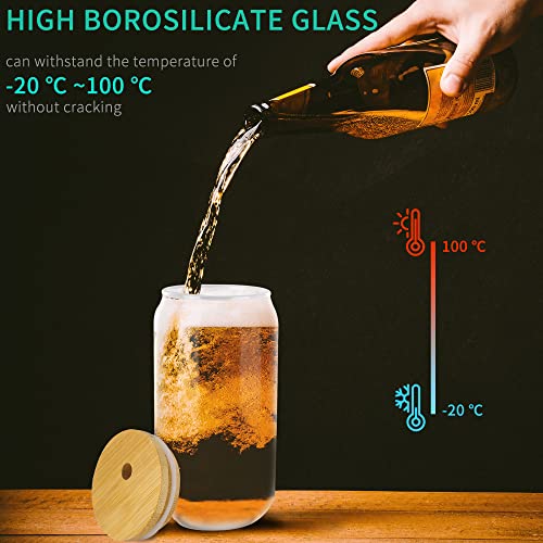 Drinking Glass Cups Set Of 4 - Can Shaped Glass Cups, 16Oz Beer Glasses With Lids And Glass Straw, Cute Iced Coffee Cup Tumblers, Cold Drink Glassware, Unique Water, Tea, Cocktail Glass Set #TOP2