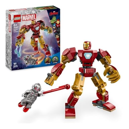 LEGO | Marvel Le Robot d’Iron Man Contre Ultron - Jouet de Construction avec Minifigurines de Super Héros - Stimule Le Jeu de Rôle - Idée de Cadeau d'anniversaire pour Garçon dès 6 Ans 76307
