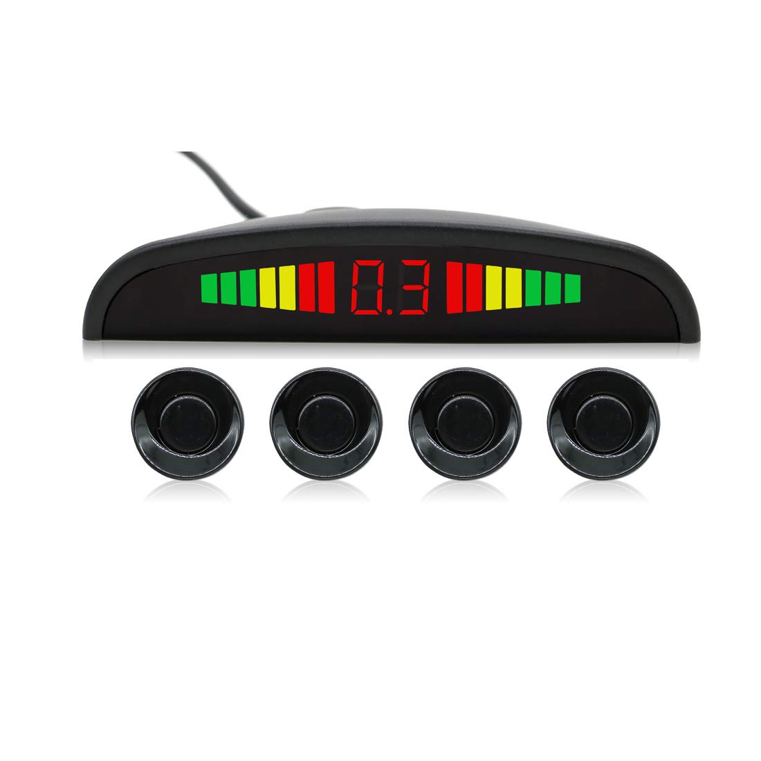 SXAUTO 4 Sensores de radar de aparcamiento | Detección de distancia pantalla LED Cocar | 4 sensores | Sonido de alarma de soporte (negro)