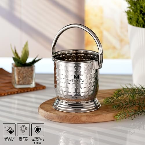 Image of MIKARA Dal Serving Bucket Stainless Steel Bucket for Serving Dal (1000 ml (Hammer Design))