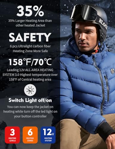 Men's Heated Jacket With 12V Battery Pack-Insulated Lightweight Hooded Hand-Heating Electric Heated Puffer Jacket (US, Alpha, Large, Regular, Regular, Blue)2