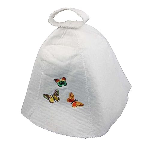 Saunahut Schmetterlinge Motiv, aus Filz Filzkappe Saunamütze Saunakappe Stickerei