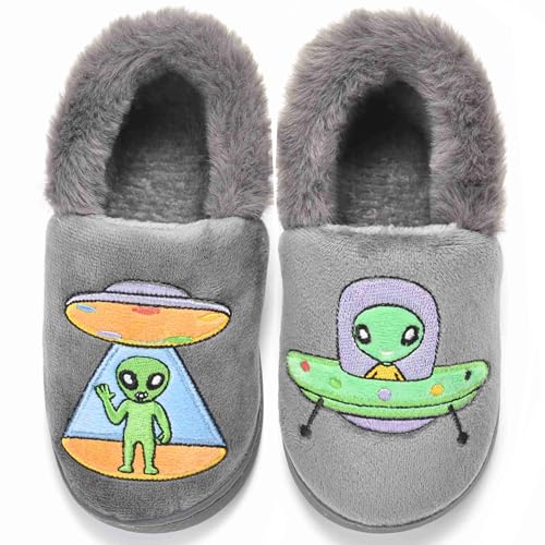 Holynissl Boys Girls Slippers Warm House Slippers for Kids Non Slip Toddler Cute Home Slipper ET-Grey 1617