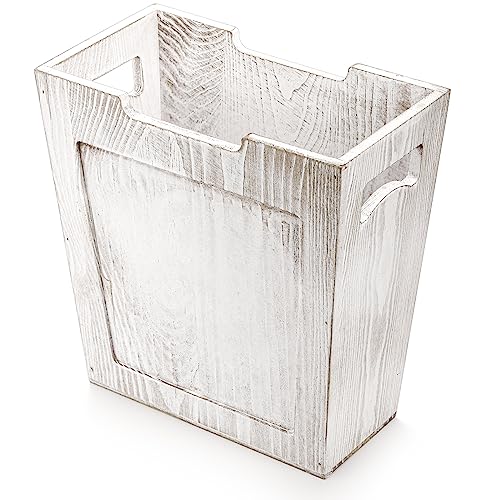 Topzea TO-WOODTRASHCAN-WHITE Wood Trash Can, Rectangular Rustic Wooden Waste Basket Farmhouse Wastebasket Bin thumb #3