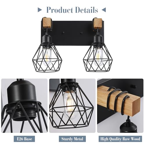 Farmhouse-Vanity-Light-for-Bathroom-2-Light-Wood-Bathroom-Vanity-Light-Fixtures-Over-Mirror-Rustic-Sconces-Wall-Lighting-with-Metal-Lampshade-for-Living-Room-Bedroom-Hallway Farmhouse Vanity Light for Bathroom 2 Light Wood Bathroom Vanity Light Fixtures Over Mirror Rustic Sconces Wall Lighting with Metal Lampshade for Living Room Bedroom Hallway