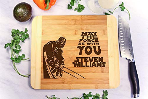 Personalized Cutting Board Engraved Bamboo Chopping Block HDS May the Force