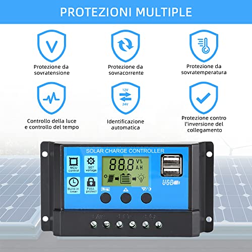 Anern 20A Regolatore di Carica Solare 12V/24V
