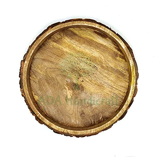 Image of ADA Handicraft Handmade & Handcrafted Pakka Mango Wood Big Size Serving Tray (31 x 31 x 3.5 cm) Multipurpose Wooden Tray | Wooden Serving Trays | Platter - Wooden Brown Color[Large Size]
