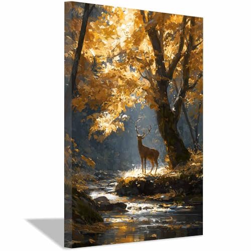 Affiche salon chambre maison d'automne avec tableau de ruisseau de cerf encadre