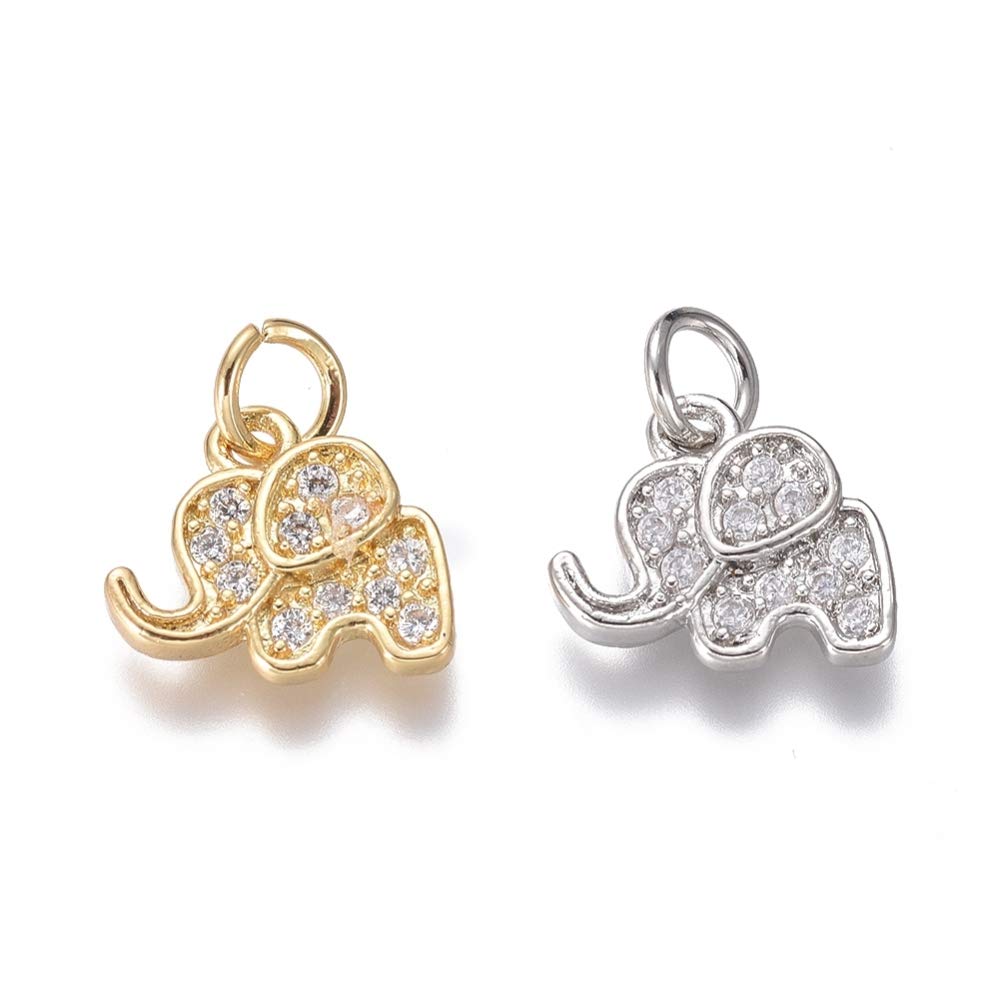 PandaHall 20pcs Elephant Cubic Zirconia Crystal Charms Pendant 10x11x2mm Clear Rhinestone Diamante Pendants for Necklace Bracelet Earring Jewelry Making, Random Mixed Color