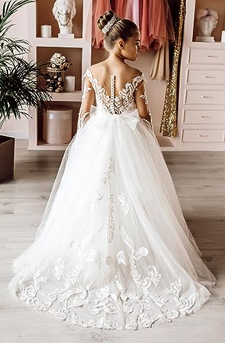 JISISANG Flower Girls Lace Tulle Ball Gowns with Bow-Knot First Communion Dresses Tutu Pageant Dress for Wedding Princess4
