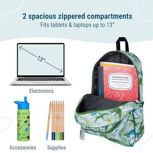 Image of Wildkin 15 Inch Backpack for Kids, Dinomite Dinosaurs | Ages 5-10, padded straps, side water bottle pocket - coordinates with matching Wildkin lunch boxes and water bottles