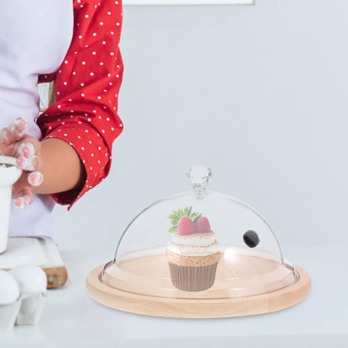 Räucherglocke 26cm Klare Kunststoffkuppel für Haushalts Kuchenformdeckel und Präsentationsschale mit Wiederverwendbarer Abdeckung für Torten und Desserts