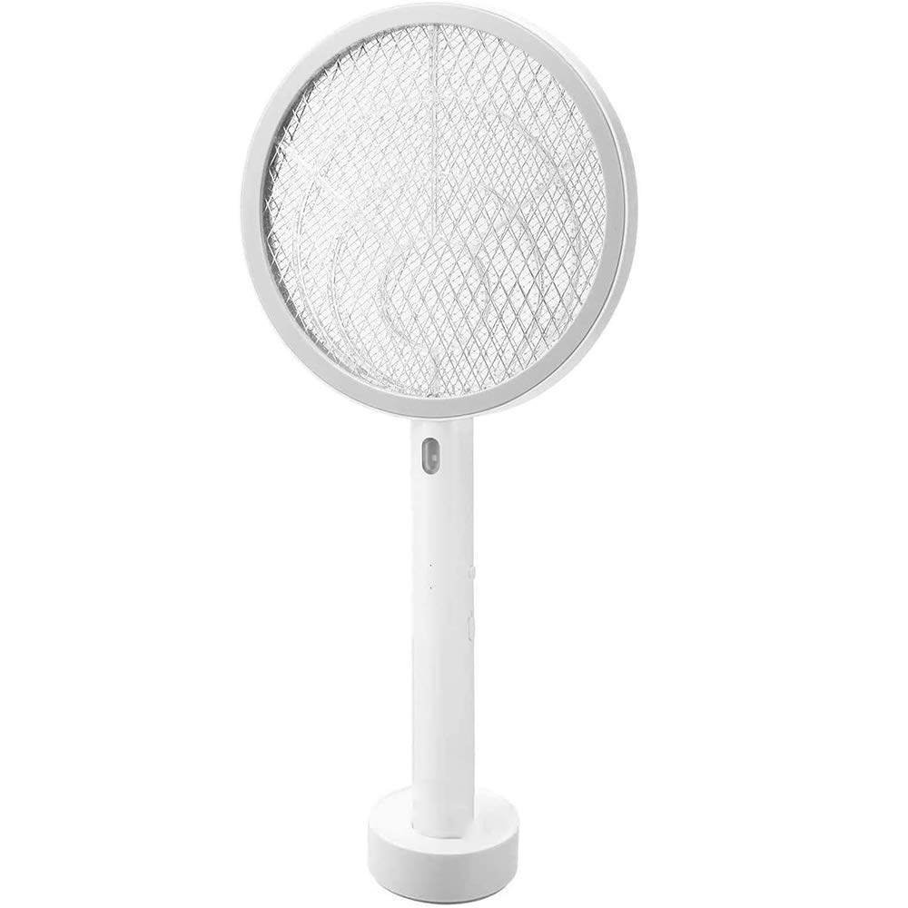 Electric Bug Zapper Fly Swatter Racket Rechargeable Insect Swatter Zapper Electric Handheld Mosquito Killer - Wasp, Fruit Fly, Insect Trap Racket for Indoor,Camping and Outdoor (White)
