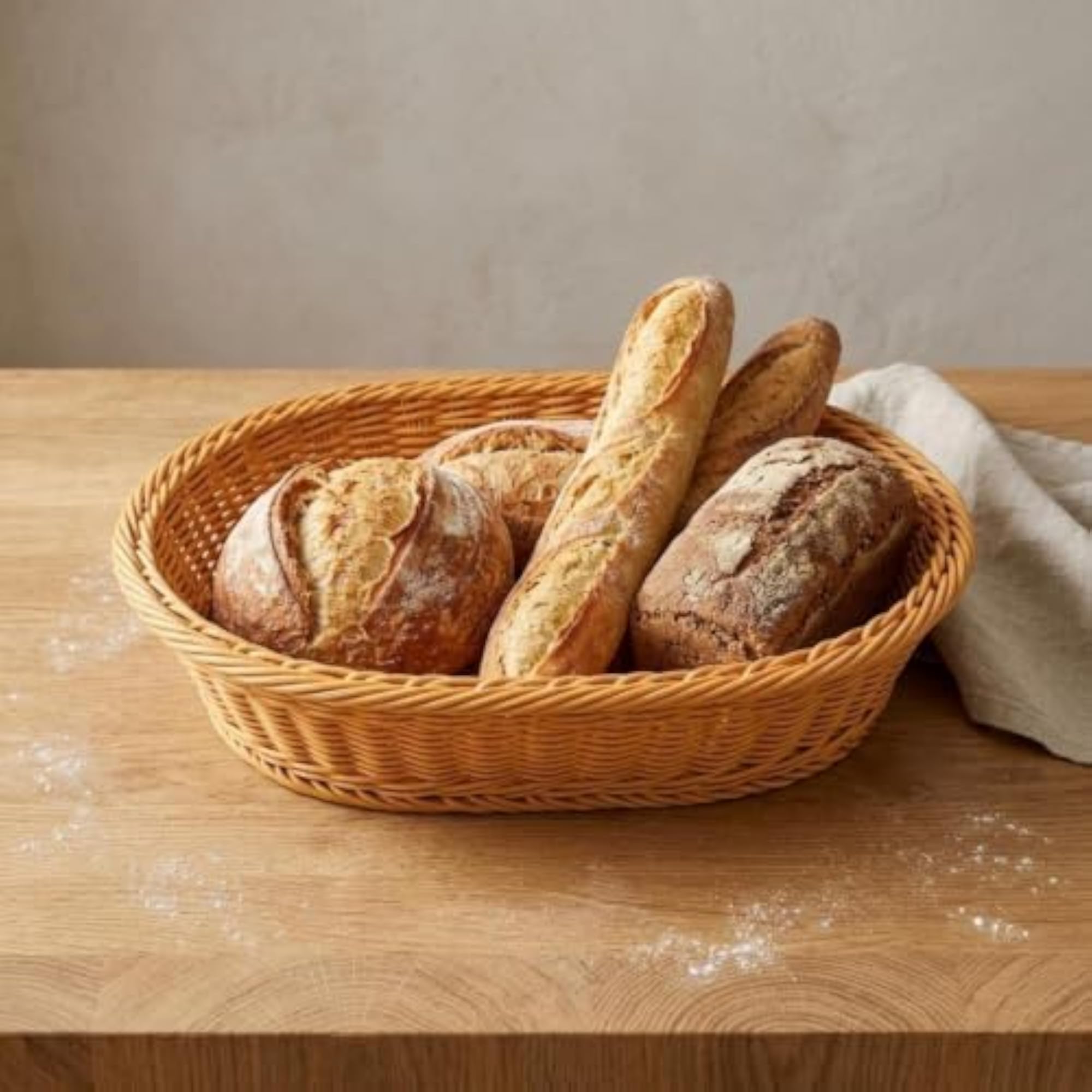 Oval Woven Serving Basket with Lattice Base