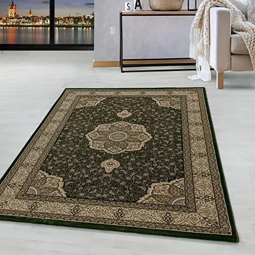 HomebyHome Orientteppich Grün 300x400 cm XXL Kurzflor Teppich im klassischen Vintage Stil für großes Wohnzimmer, Loft, offener Essbereich Pflegeleicht, dekorativ, hochwertiger Blickfang