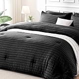Newspin King Bed in a Bag - Black Waffle Bedding Comforter Set for All Seasons, 7 Pieces Down Altern