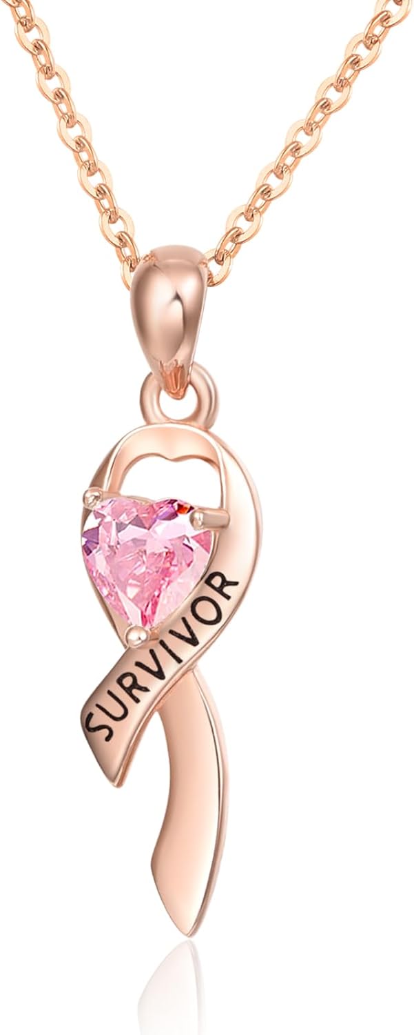 Dreamboat Sterling Silver Breast Cancer Necklace for Woman Pink Ribbon Pendant Necklace Cancer Awareness Hope Breast Cancer Survivor Gifts Jewelry