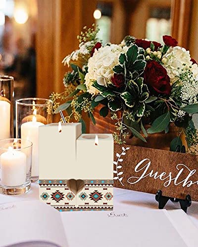 Southwestern America Candle Holders Set, Wooden Tealight Candle Holder Gifts For Women, Ethnic Tribal Geometric Ethnic Vintage Candlesticks Holder Decor For Wedding Dinning Party #TOP4