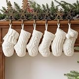 Rustic Mini Knitted Christmas Stockings: 6 Pack 9 Inch Beige Cable Knit Fireplace...