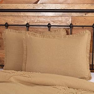VHC Brands Burlap Pillow Sham Cover with Fringed Ruffle Cotton Farmhouse Decor Button VHC Brands Burlap Pillow Sham Cover with Fringed Ruffle Cotton Farmhouse Decor Button