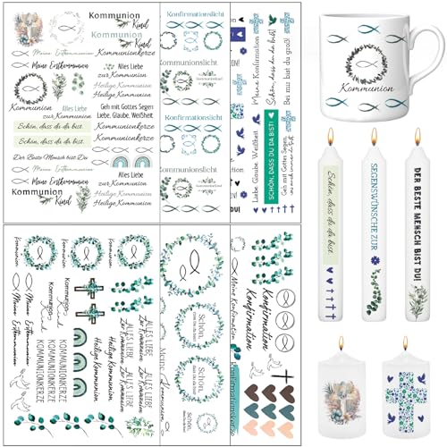 LYNBLY Candle Foil Communion Pack of 6 Candle Tattoo, Water Slide Film, Candle Tattoo, Communion Candle, Holy Communion Stickers, for Confirmation, Communion or Christening