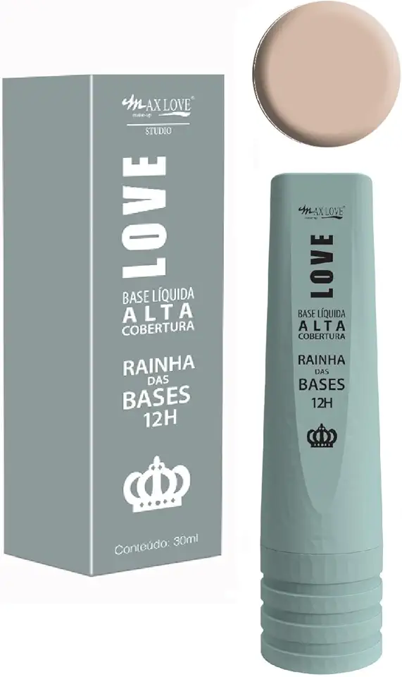 Base Líquida Max Love - Alta Cobertura, Acabamento Matte, Longa Duração 12 Horas - Rainha Das Bases - Cor 601