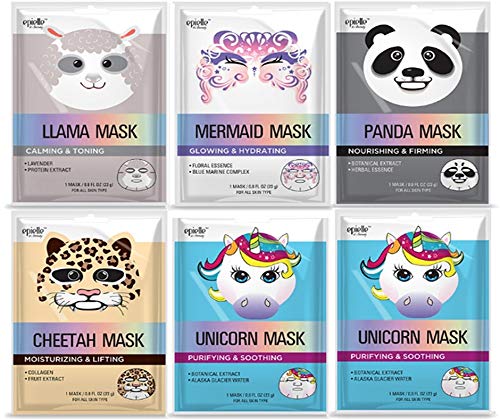 Epielle Character Masks (Assorted-6 masks) 1-Llama, 1-Mermaid, 1-Panda, 1-Cheetah, 2-Unicorn